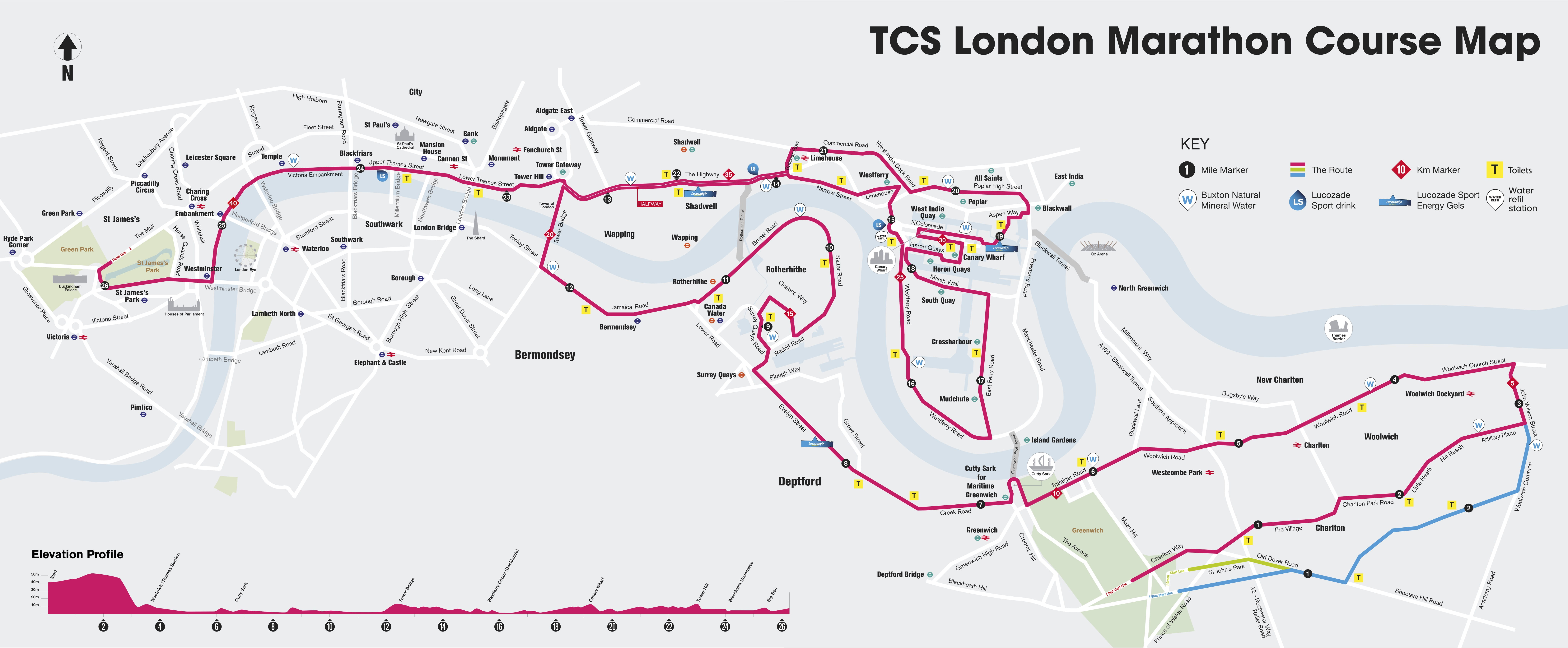 TCS London Marathon route map