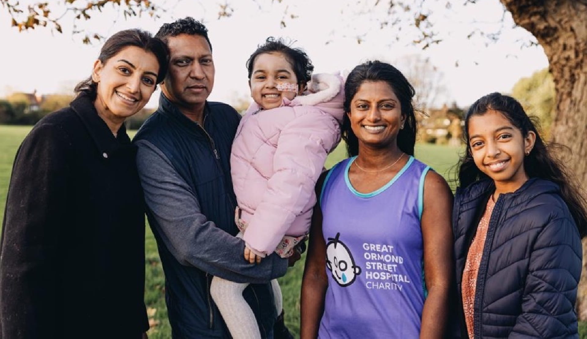 Esha with her mum, dad, sister Ria and aunt Lavanya, who is running the 2023 TCS London Marathon.