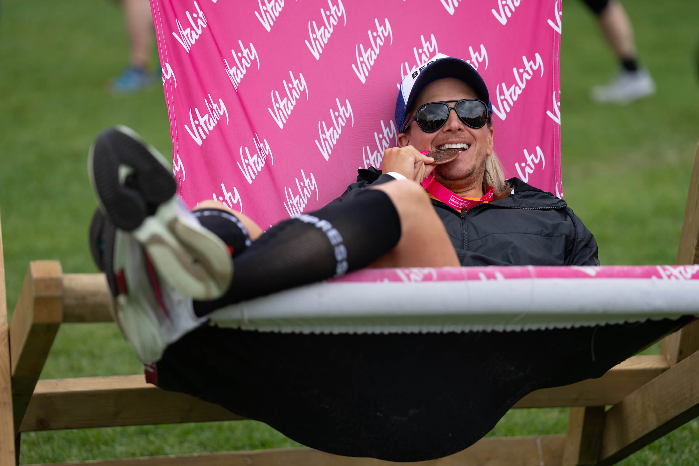 A runner relaxes at the Vitality Wellness Festival