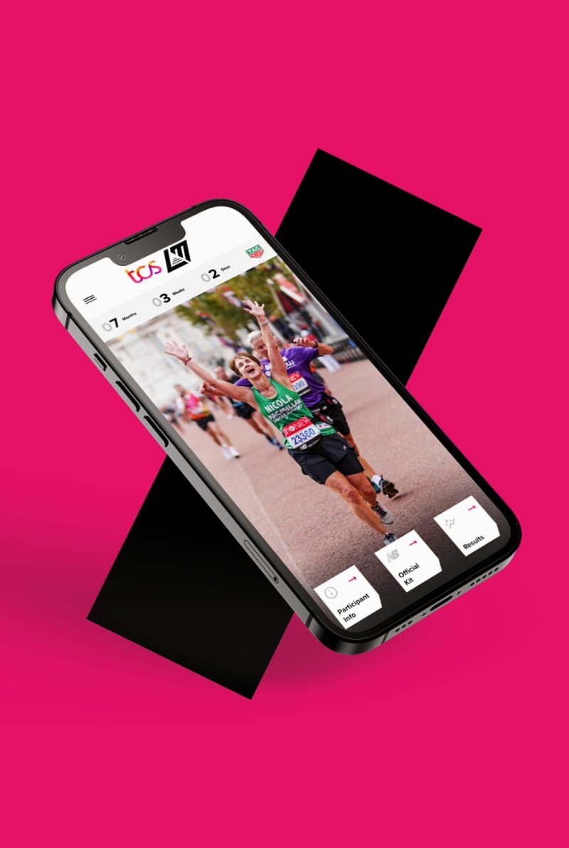 A photo of the 2022 TCS London Marathon app homepage