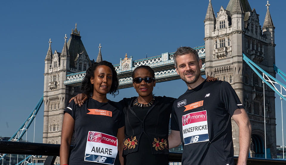 Baroness Lawrence with members of Stephen&#x27;s Team, who ran the Virgin Money London Marathon for The Stephen Lawrence Charitable Trust