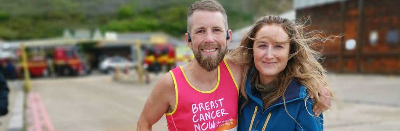 Rich May, charity fundraiser for Breast Cancer Now after completing the virtual Virgin Money London Marathon