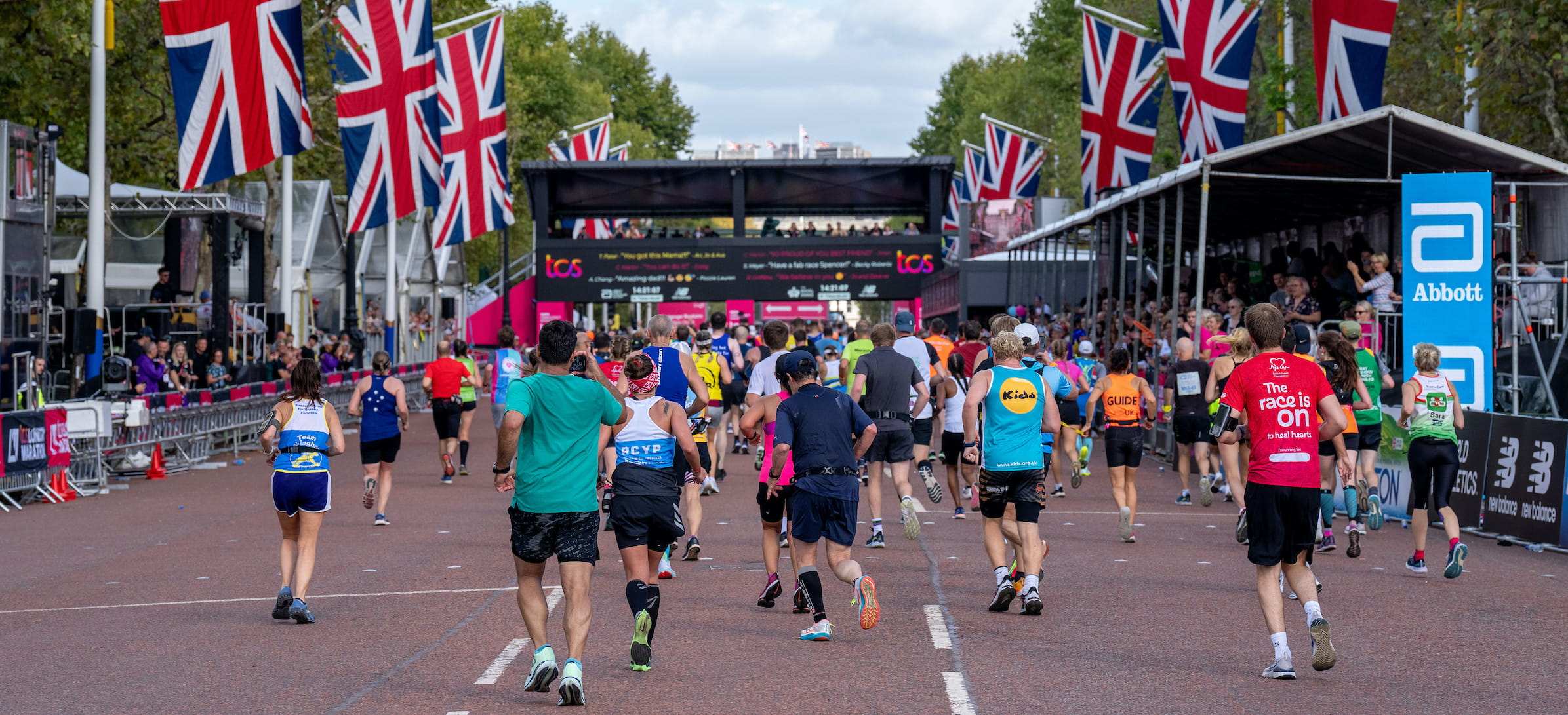 Participants approach the TCS London Marathon Finish Line on The Mall