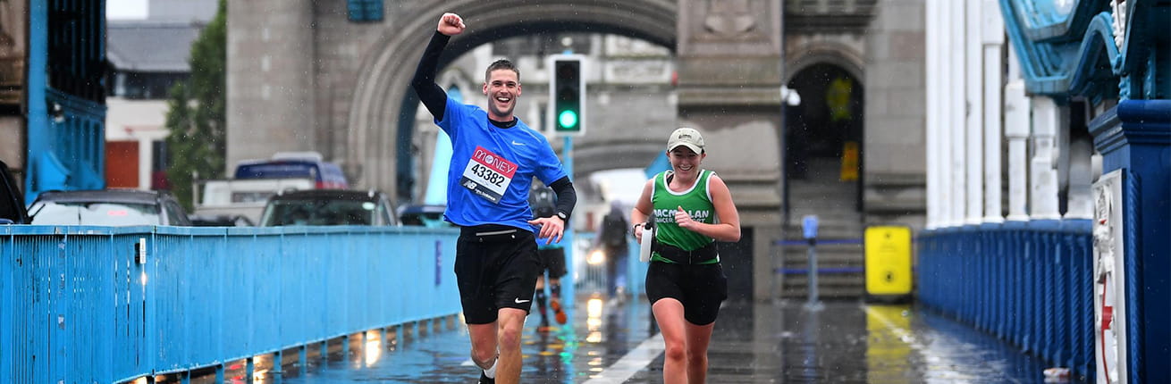 A virtual marathon runner on Tower Bridge