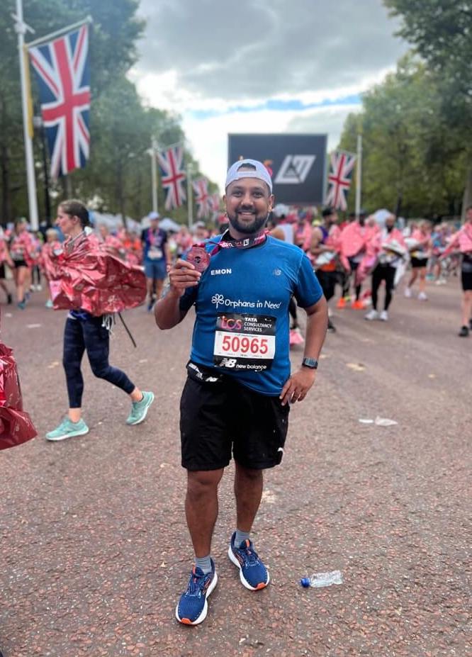 Emon Choudhury at the TCS London Marathon Finish Line