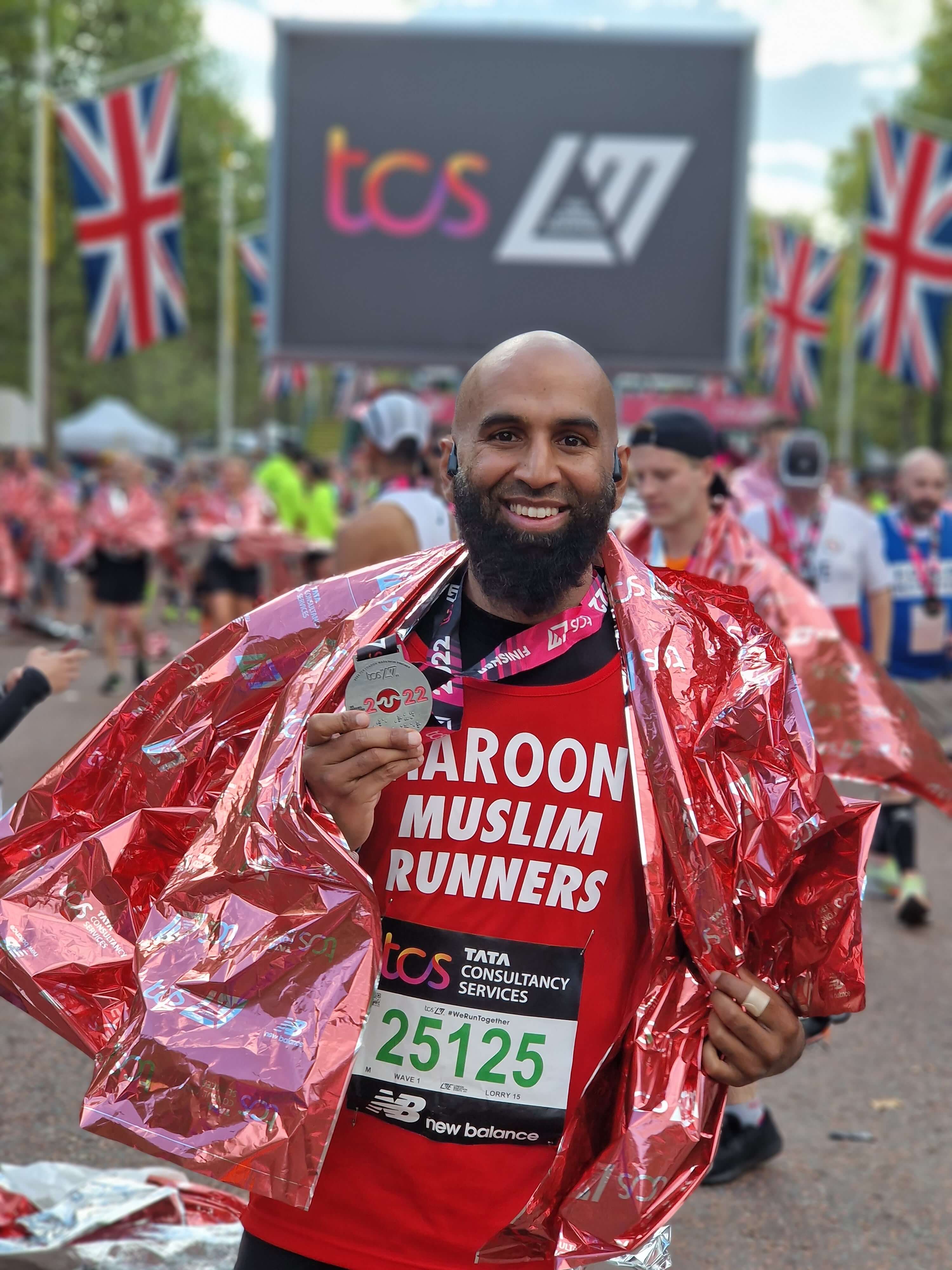 Haroon Mota at the Finish Line of the TCS London Marathon