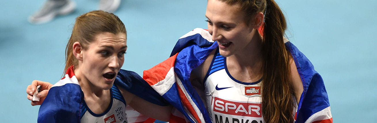 Verity Ockenden and Amy-Eloise Markovc at the European Indoor Championships