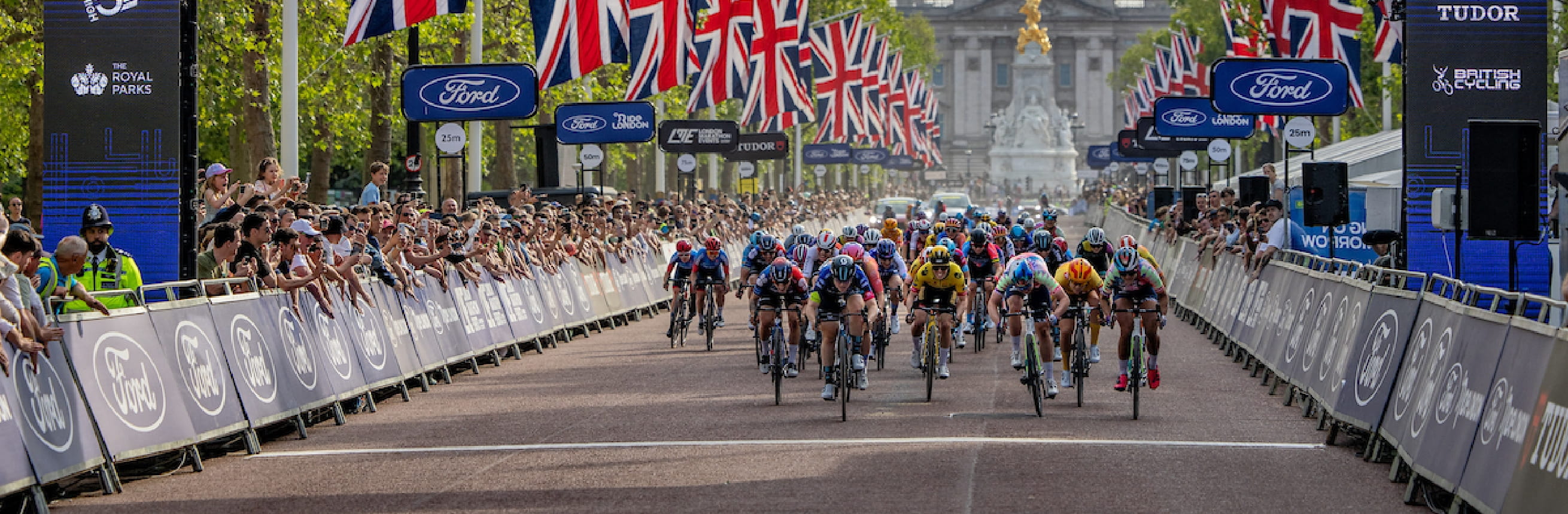 Charlotte Kool of Team DSM (NED) celebrates winning the Ford RideLondon Classique on The Mall on Sunday 28th May 2023