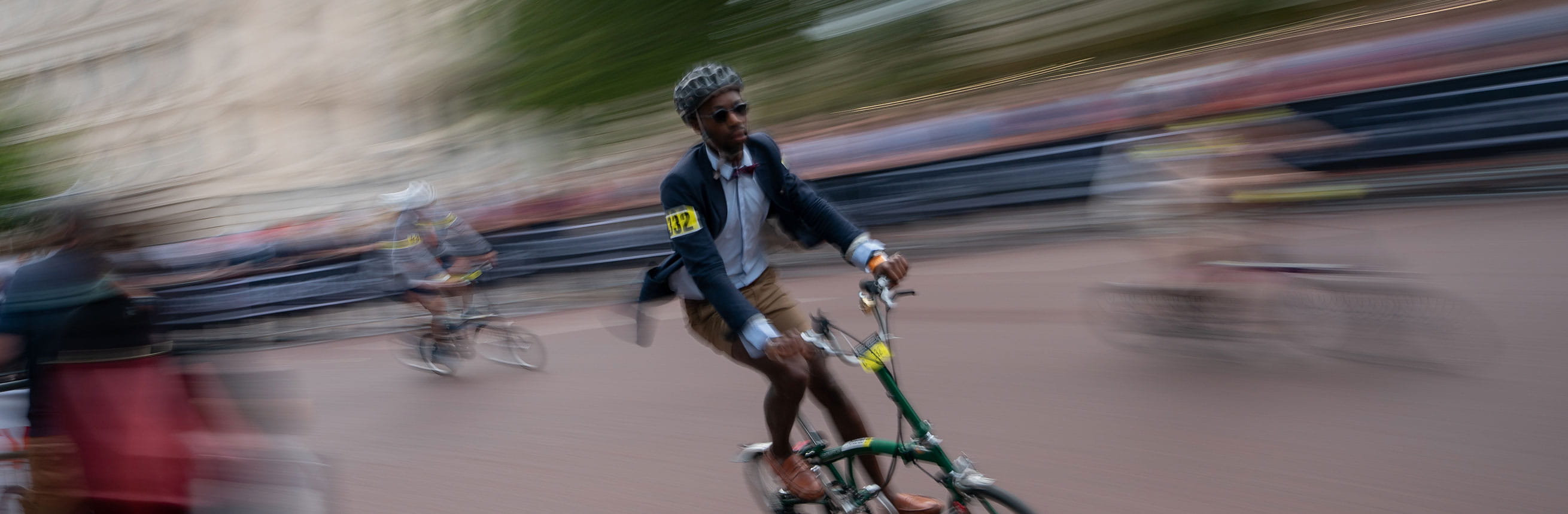 Competitors riding in The Brompton World Championship. Saturday 3rd August 2019