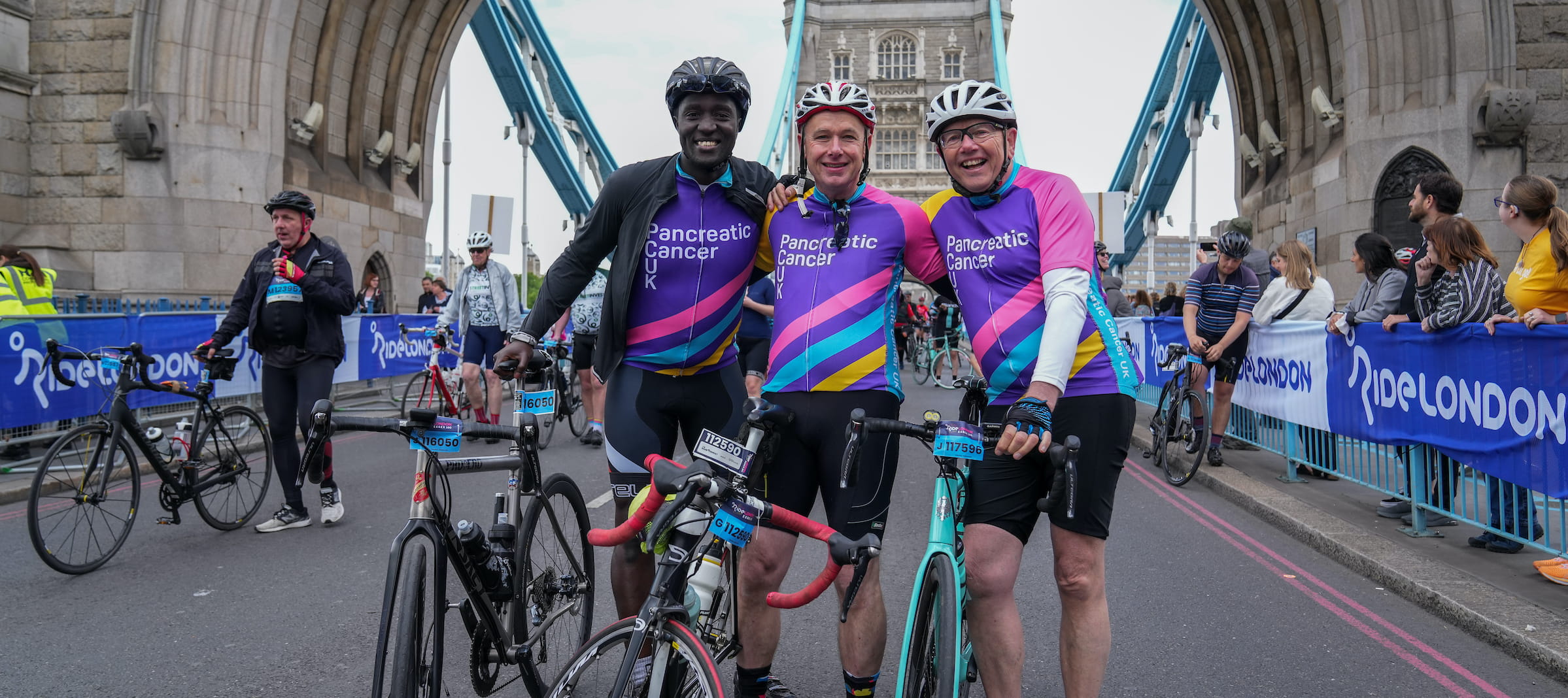 Charity riders at the Finish Line of the RideLondon sportive