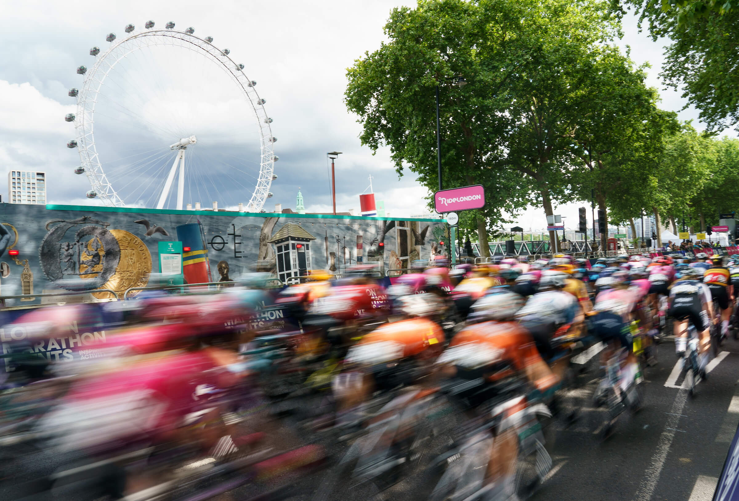 A blur of cyclists moving in central London