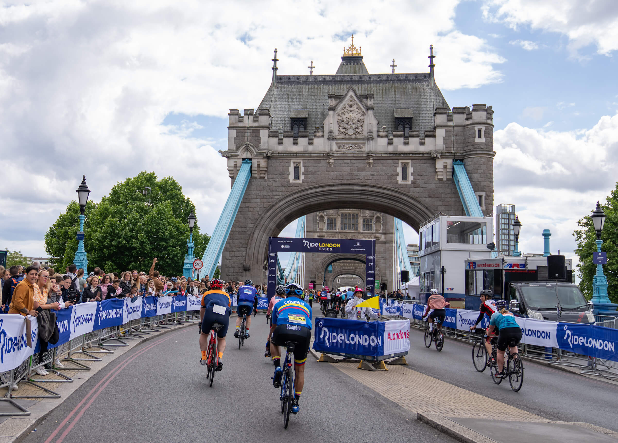 Riders from behind at Tower Bridge