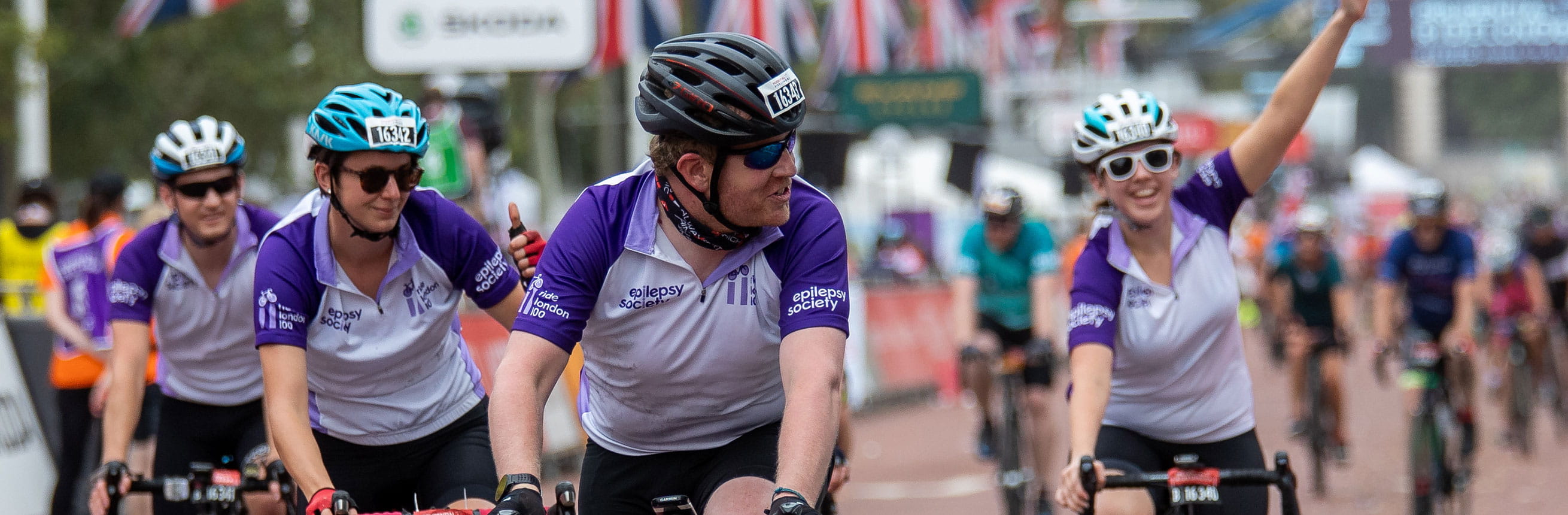 Finishers on during The RideLondon Sportives. Sunday 4th August 2019