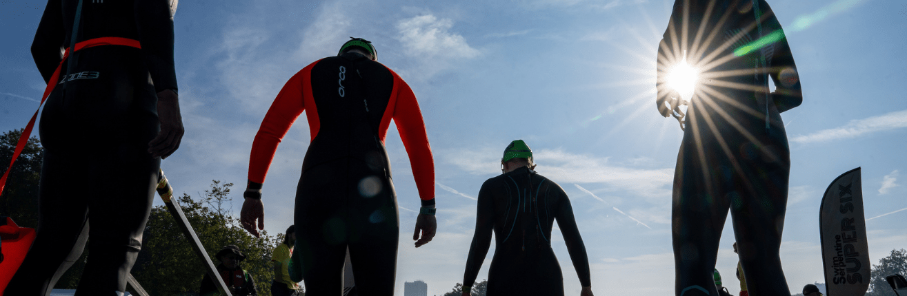 swimmers entering the serpentine