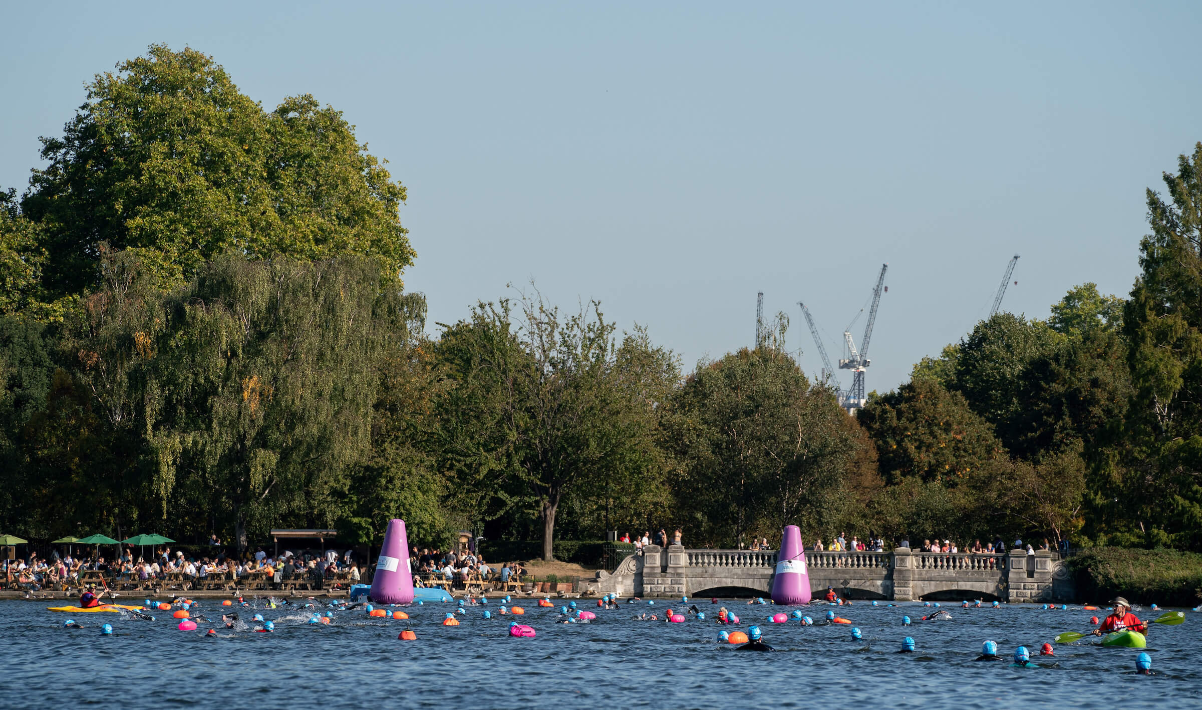A group of swimmers in the Serpentine lake