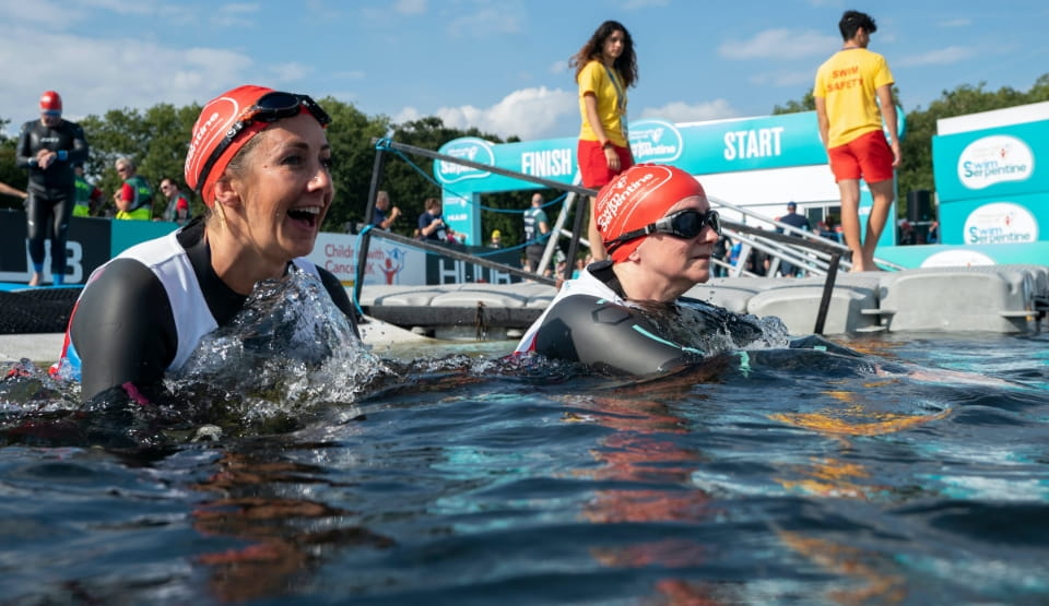Swimmers start the Children With Cancer UK Swim Serpentine on Saturday 18th September 2021.
